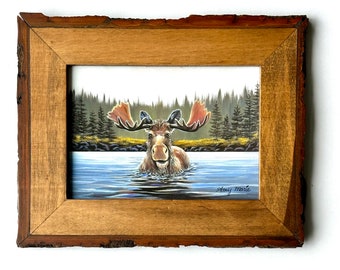 Small Northwoods Matt the Moose framed print  by Amy Marie Kulseth. 8” x 10”