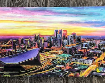 Neon Skyline Minneapolis canvas by Amy Marie Art. Minneapolis Art