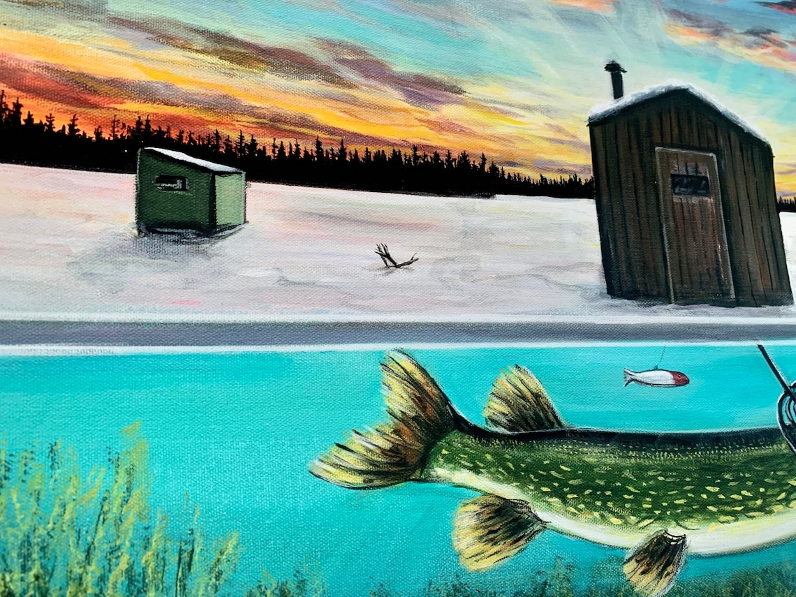 Minnesota Spear Fishing Canvas Painting Print by Amy Marie Etsy
