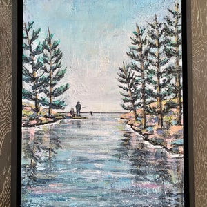 Mirrored Memories original framed canvas painting By Amy Marie Kulseth. Fishing
