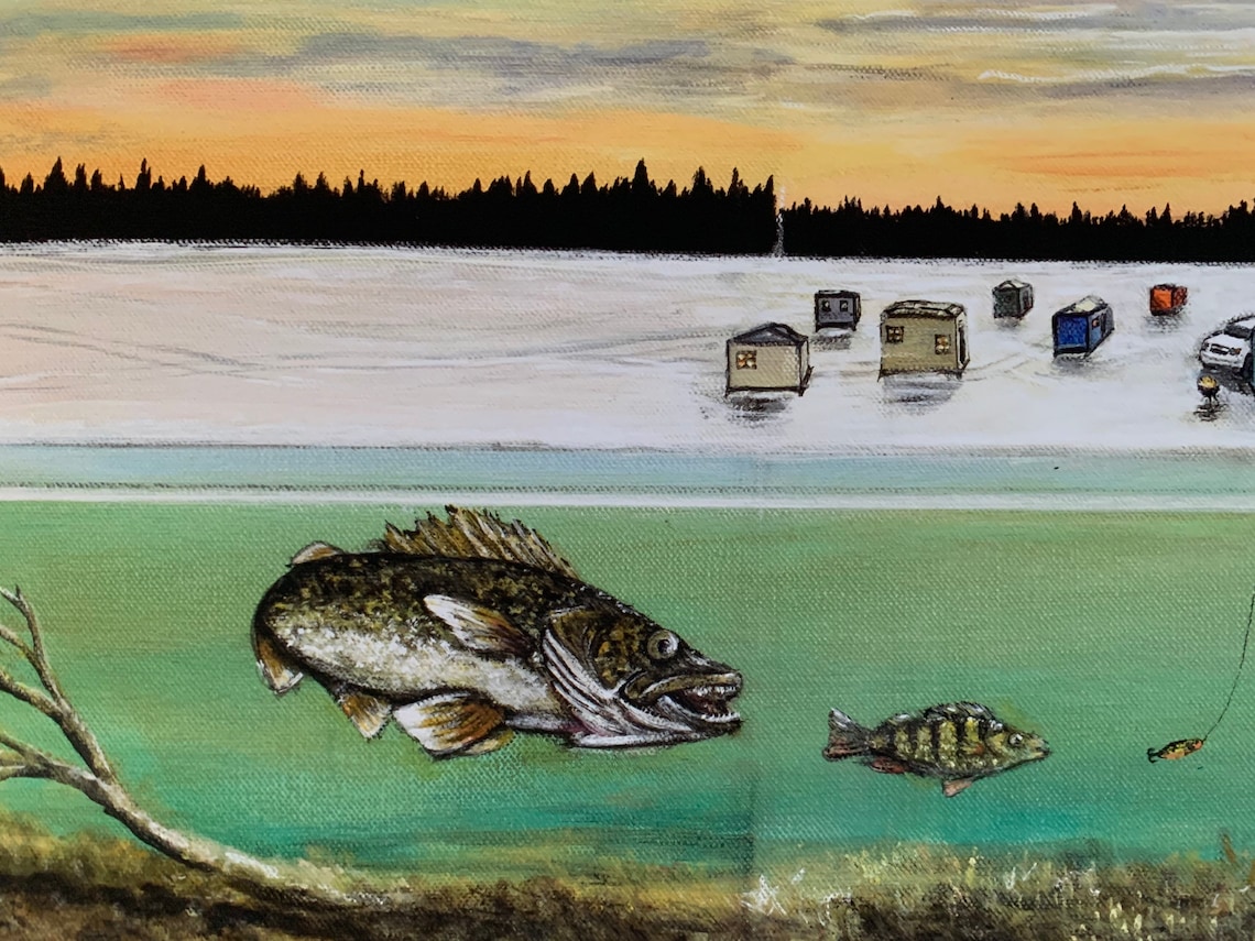 Minnesota Ice Fishing Art Painting.state of the Art Life Etsy