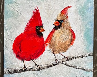 Cardinal male and female canvas print. “Cardinal Soul Mates”  by Amy Marie Kulseth. Multiple sizes available.