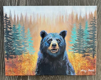 Original Blackbear painting . “Northwoods Betty the Blackbear” by Amy Marie Kulseth. 16” x 12” x 1.5”.