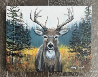 Original deer painting . “Northwoods Dustin the Deer” by Amy Marie Kulseth. 14”x 11” x 1.5”.