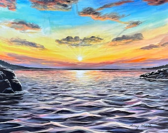 State of the Art Serenity Lake by Amy Marie Kulseth. Minnesota lake painting canvas print. Multiple sizes available.