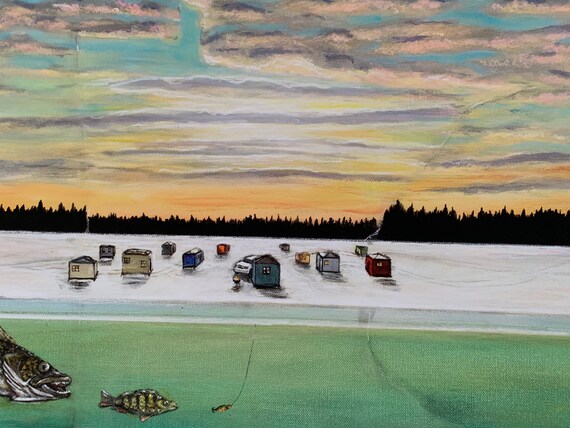 Minnesota Ice Fishing Canvas Print: Cabin Man Cave Decor - Etsy