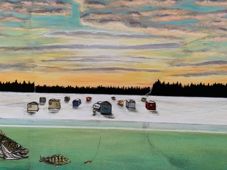 Minnesota Ice Fishing Art Painting.state of the Art Life Etsy
