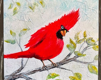 Cardinal canvas print. “Checking In” Painting by Amy Marie Kulseth. Multiple sizes available.