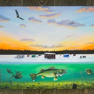 Ice Fishing Painting - Etsy