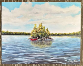 Northwoods Paradise Island by Amy Marie Art. BWCA Minnesota Lake canvas print. Multiple sizes available.