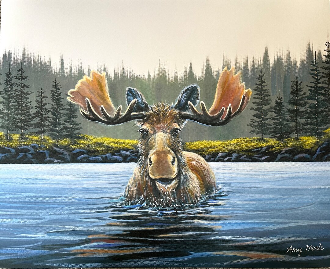 Northwoods Matt the Moose Canvas Print. Painting by Amy Marie Kulseth ...