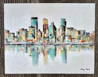 Minneapolis modern abstract skyline canvas print by Amy Marie Kulseth. Multiple sizes available.