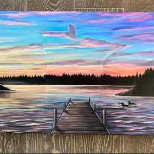 Minnesota Lake Dock & Loons Canvas print painting art.