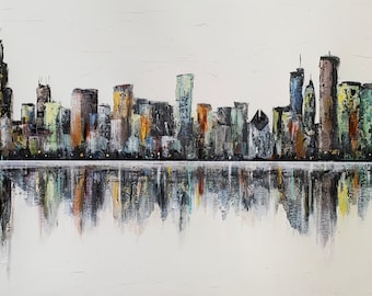 Chicago Skyline painting canvas print by Amy Marie Kulseth.
