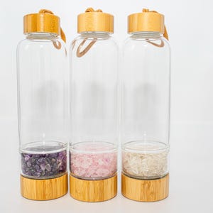 Crystal Infused Glass Water Bottle | Amethyst, Rose Quartz, Clear Quartz