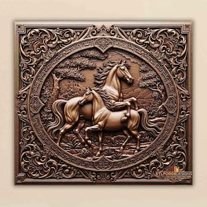 Pferde Ornamental 3D STL Relief | Dekorativer CNC-Fräser & Lasergravur-Holzschnitzdatei