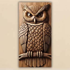 Owl STL File – Detailed 3D Relief Model of Owl on Branch | CNC Router Wildlife Carving | Aspire & VCarve Ready Digital Download