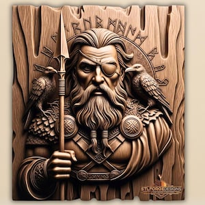Odin with Ravens STL File for CNC | Viking God 3D Relief Panel | Norse Mythology Laser Engraving | Digital Download