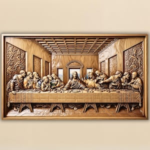 3D STL File for CNC The Last Supper Religious Wall Panel Relief Laser Engraving Christian Home Decor Digital Download