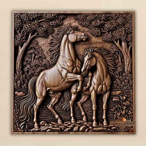 Aufbäumende Pferde 3D STL Relief | Wildtiere CNC-Fräser & Lasergravur Holzschnitzerei-Datei