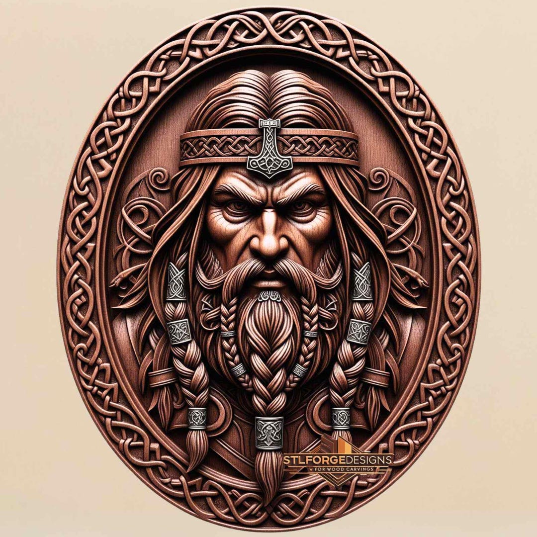 Viking Warrior Portrait Relief STL | Norse Odin Inspired CNC Wood ...