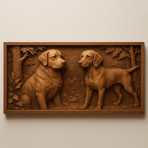 Dogs STL File for CNC | 3D Dog Relief Panel | Pet Wall Art for Wood Carving & Laser Engraving | Animal Lovers Digital Download