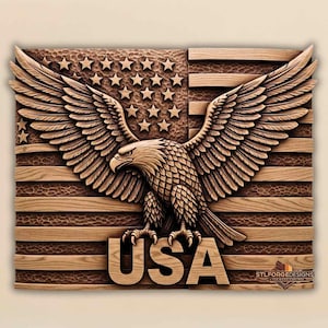 USA Flag Eagle Relief STL: CNC Router Laser Cut 3D Model