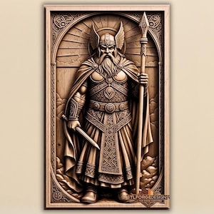 Odin Viking Warrior STL File for CNC | Norse God Bas-Relief 3D Model | Nordic Wall Art for Laser & Router | Mythology STL Download
