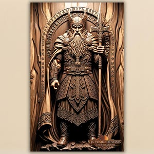 Norse Viking Warrior STL  Odin Bas Relief for CNC & Laser  Nordic Mythology Wood Carving Panel  Runes  Armor Digital Download