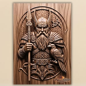 Odin with Spear STL File for CNC | Norse Mythology 3D Relief | Viking God Panel | Laser Engraving Digital Download