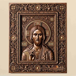 Fichier STL 3D de l&#39;icône Jésus-Christ : sculpture sur bois CNC, relief orthodoxe