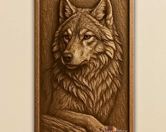 Wolf STL-Datei - 3D-Reliefmodell von Wolf Portrait | CNC-Fräser Wildtiere schnitzen | Aspire & VCarve Bereit Digitaler Download