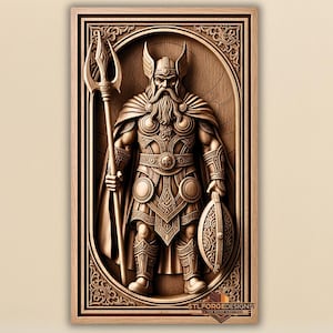 Viking Warrior STL File | Norse God with Shield  Spear | Full-Body CNC Relief 3D Model | Nordic Carving for Router & Laser STLforgeDesigns