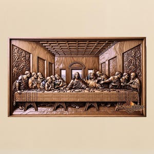 File STL dell'Ultima Cena - Modello in rilievo 3D di Gesù e degli Apostoli / Intaglio religioso cristiano tramite router CNC / Download digitale pronto per Aspire VCarve