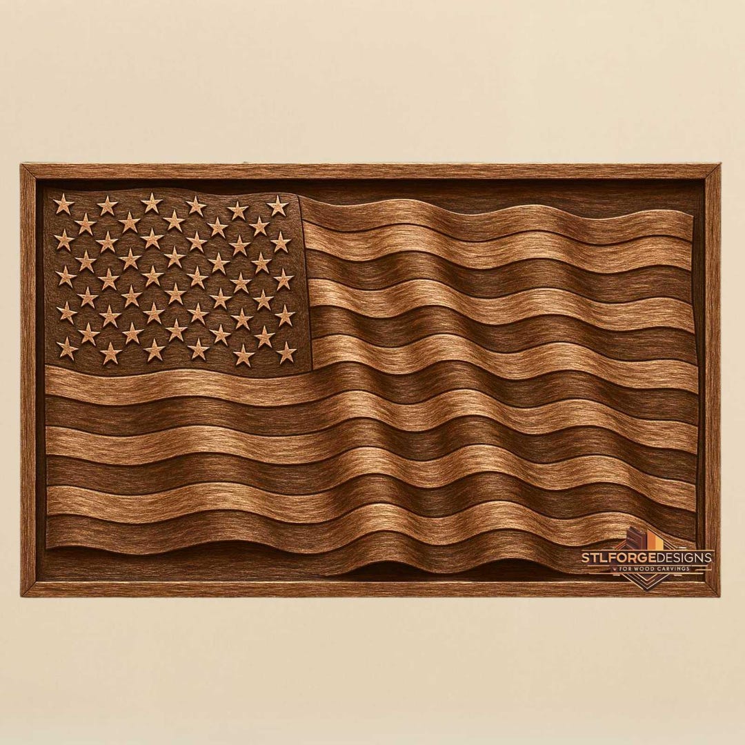 Waving American Flag STL File: 3D Relief for CNC Router & Laser ...
