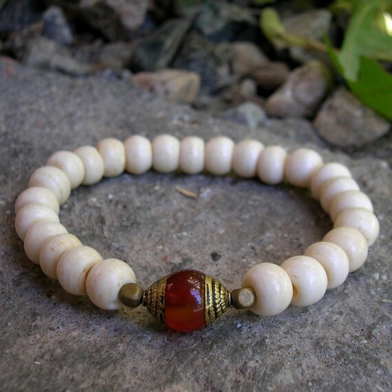 Items similar to mala men's unisex bracelet, bone prayer beads and