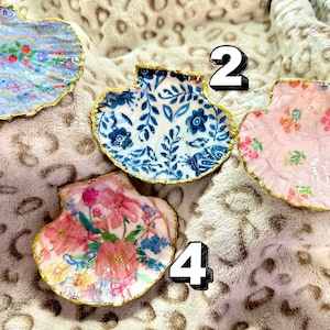 Handmade Floral Shell Trinket Dish with Gold Edging