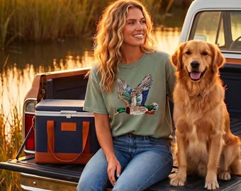 Mallard Duck Shirt, Printed Faux Sequin Comfort Colors Tee, Duck Hunting Gift for Her