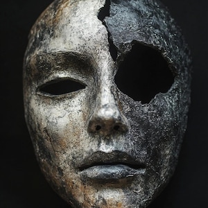 Gothic Mask Art Poster | Industrial Scar Portrait Wall Print | Dark Academia Home Decor | BROKEN SILENCE