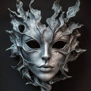 Silver Mask Art Poster | Gothic Silence Portrait Wall Print | Dark Fantasy Home Decor | SILVER SHADE