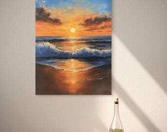 Unframed Sunrise Canvas Wall Art – Ocean Sunset Painting Print – Modern Coastal Decor for Living Room – GOLDENE RUHE