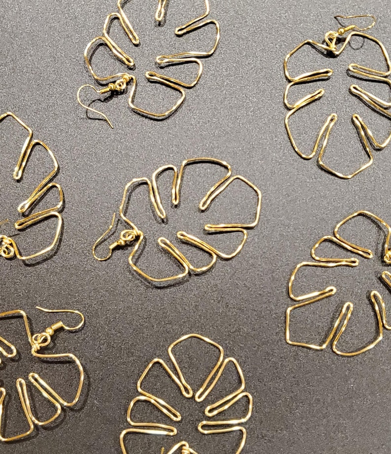 Monstera Leaf Earrings: Wire Boho Statement Earrings image 1