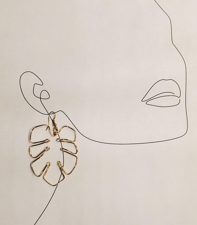 Monstera Leaf Earrings: Wire Boho Statement Earrings image 3