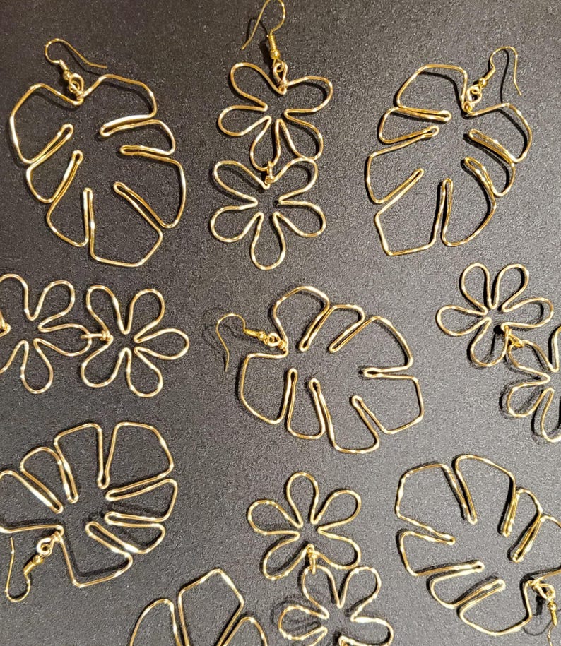 Monstera Leaf Earrings: Wire Boho Statement Earrings image 4