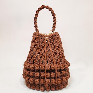 Basket knotted drawstring purse / knot bucket woven handbag
