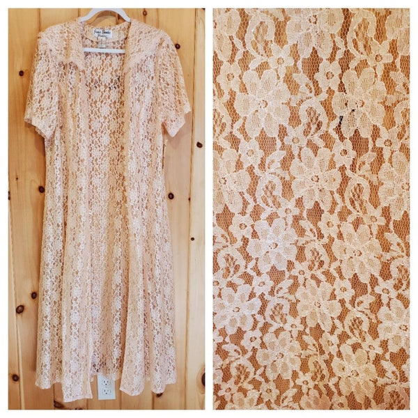 Vintage 90s Lace Slip Dress 80s Sheer Floral Lace Maxi Dress