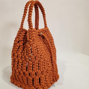 Basket knotted drawstring puse /  macrame knot bucket bag