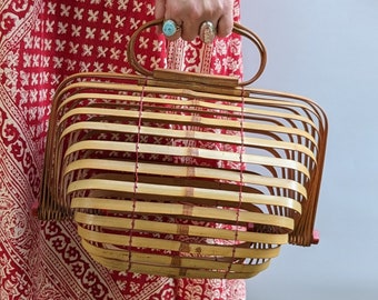 Vintage 1950 Bamboo Purse / Collapsible Bamboo Bag