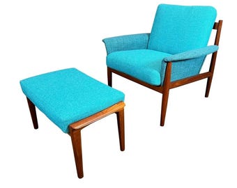 Vintage Danish Mid Century Modern Teak Lounge Chair And Ottoman by Grete Jalk