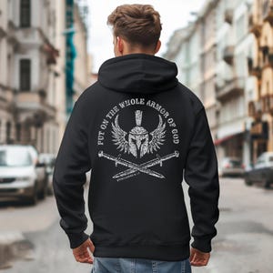 Hoodie Armor of God: christelijk geloof bijbelvers trui, religieuze krijger hooded sweater